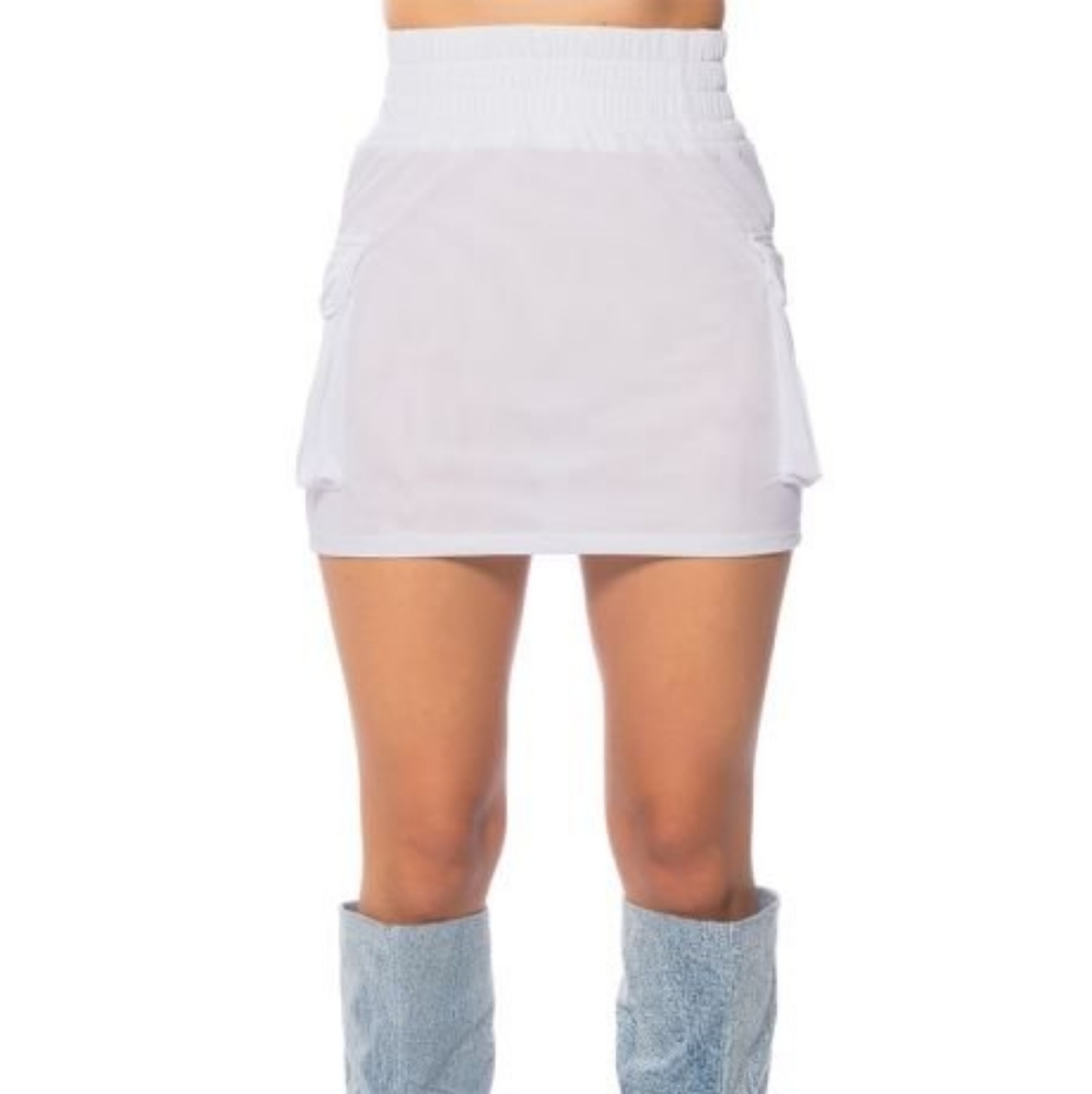 Mini skirt white DOUBLE MESH CARGO SKIRT